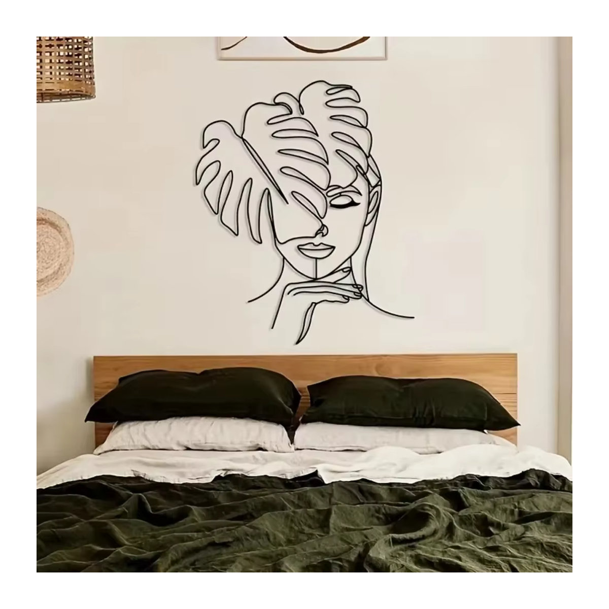 CIFBUY Moderne Wandkunst aus Metall in Schwarz mit geometrischem Linien- und Blätterdesign für eine ästhetische Raumdekoration - Bild 5