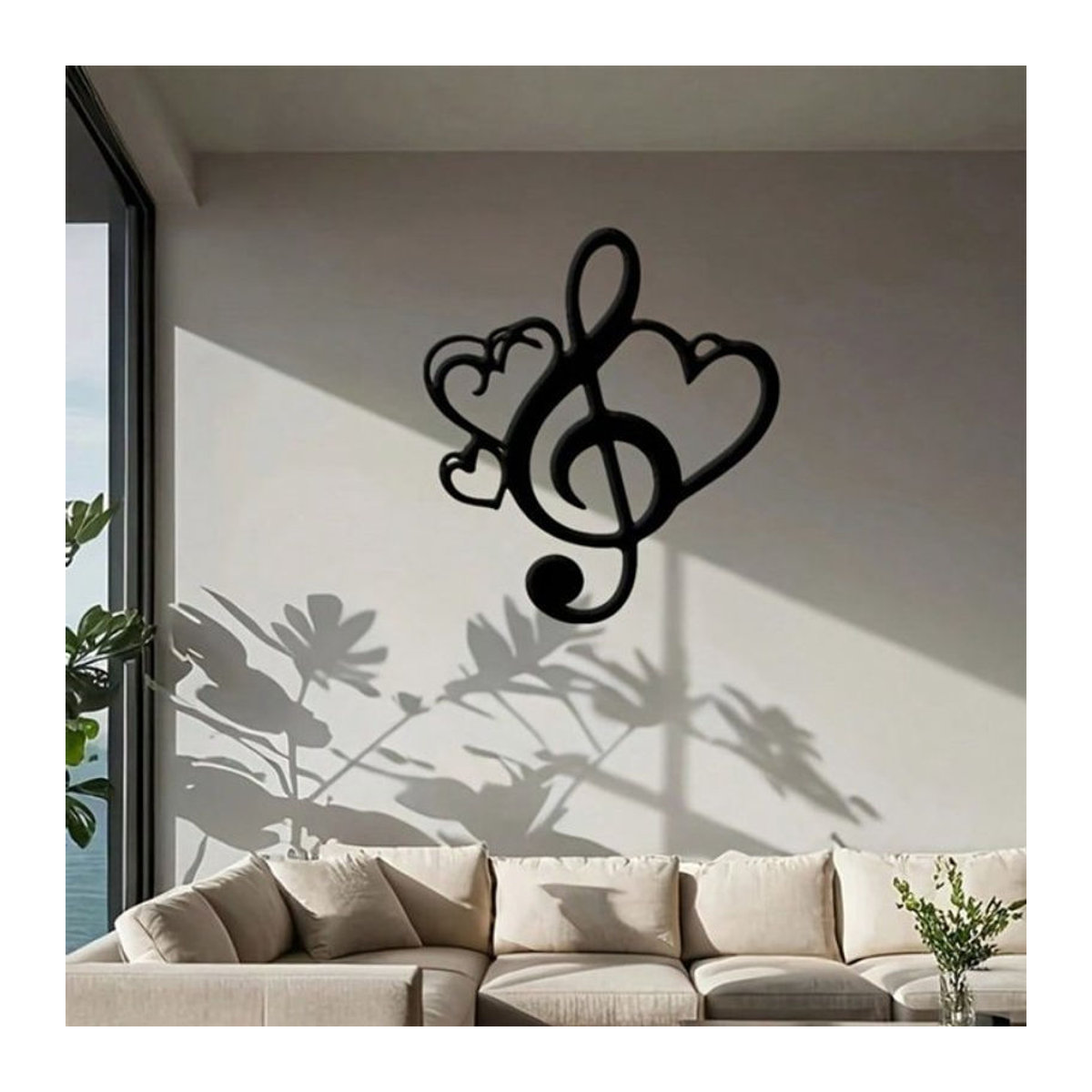 CIFBUY Musikalische Metall-Wandkunst mit Doppelherz und Violinschlüssel in Schwarz - Bild 1