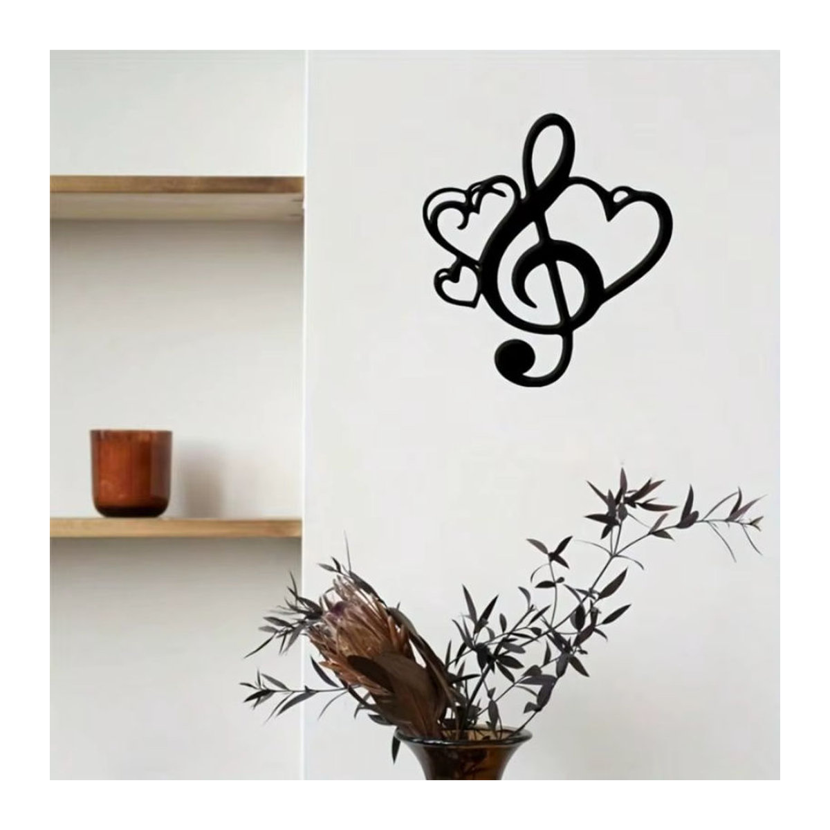 CIFBUY Musikalische Metall-Wandkunst mit Doppelherz und Violinschlüssel in Schwarz - Bild 2