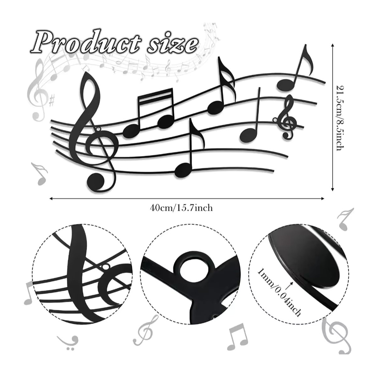 CIFBUY Musiknoten Wanddekoration aus Metall in Schwarz als minimalistische Wandkunst für dein Zuhause - Bild 2