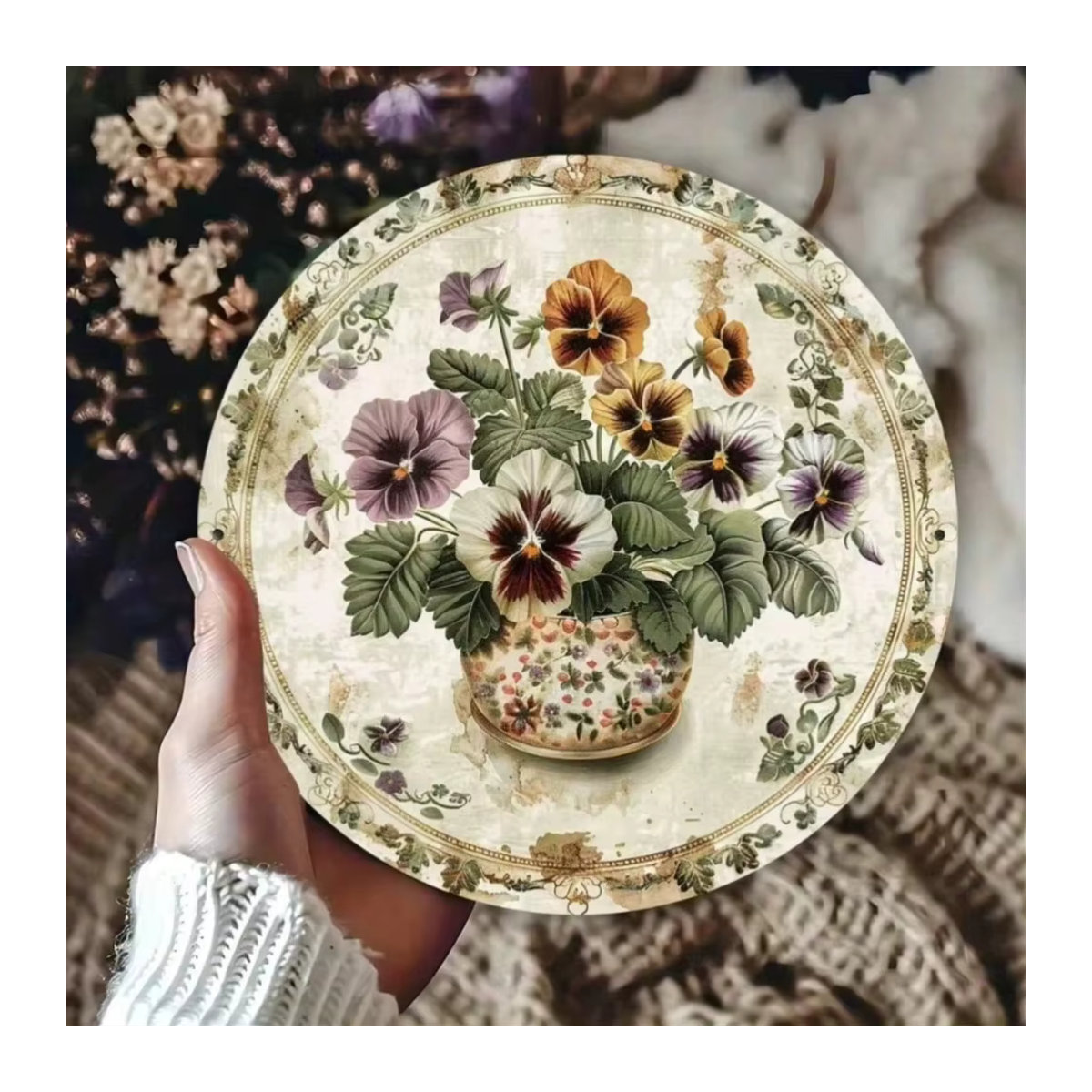 CIFBUY Pansy Vintage Metall-Wandkunst, florale Außendekoration in Mehrfarbig, B/T/H: 20 x 20 x 20 cm - Bild 2
