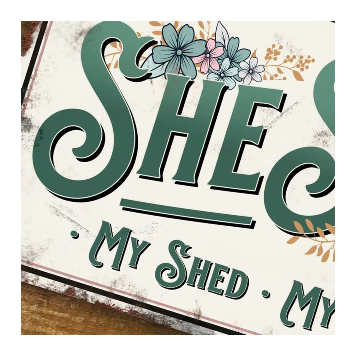 CIFBUY Personalisiertes She Shed Metallschild in Schwarz und Weiß mit floralem Design als wasserdichte Vintage Gartenwanddekoration - Bild 4