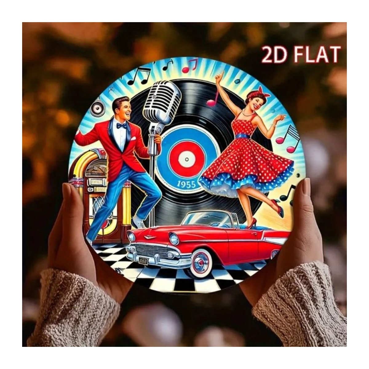 CIFBUY Retro 2D-Tanzpaar mit Jukebox Wanddekoration aus Metall, mehrfarbig - Bild 1