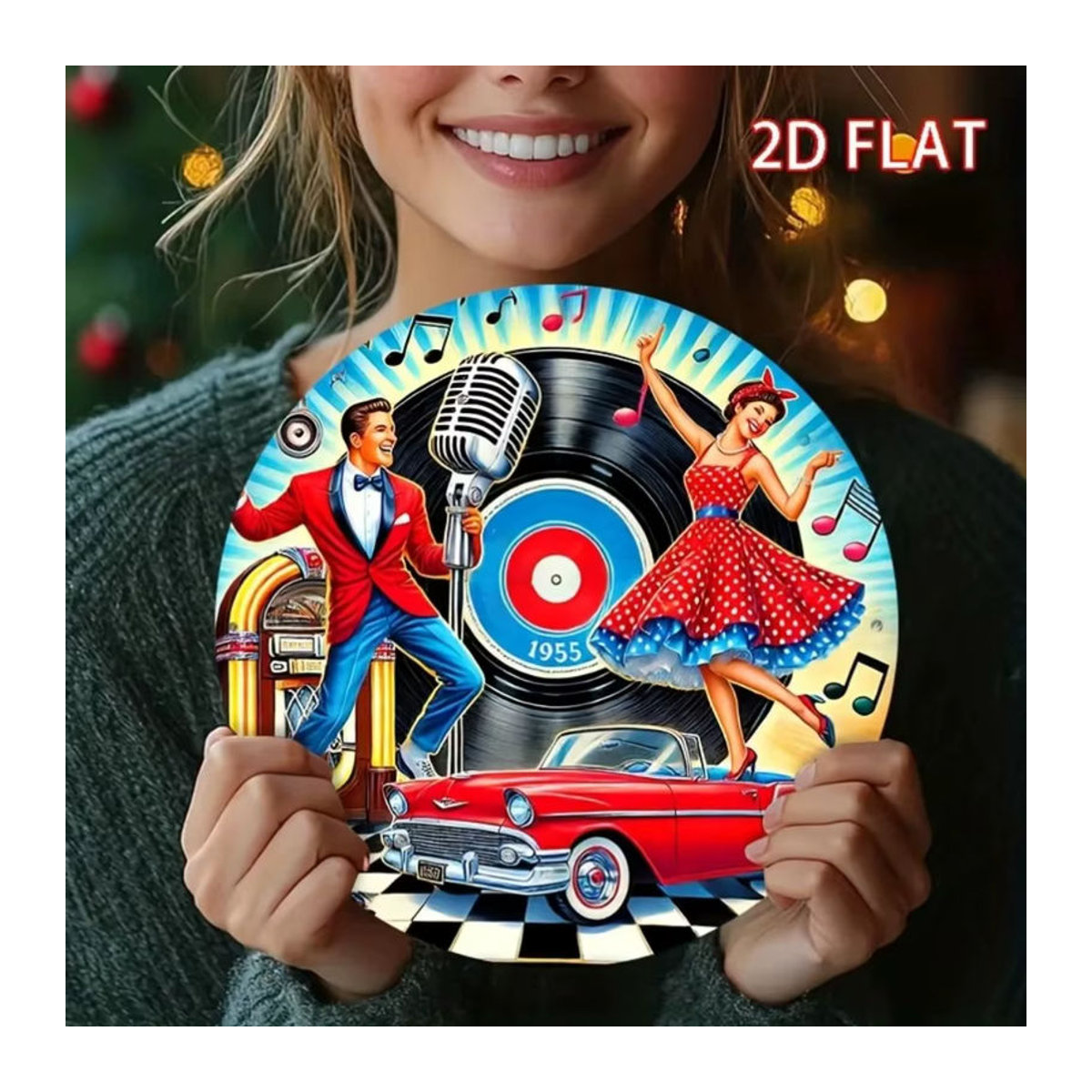 CIFBUY Retro 2D-Tanzpaar mit Jukebox Wanddekoration aus Metall, mehrfarbig - Bild 2