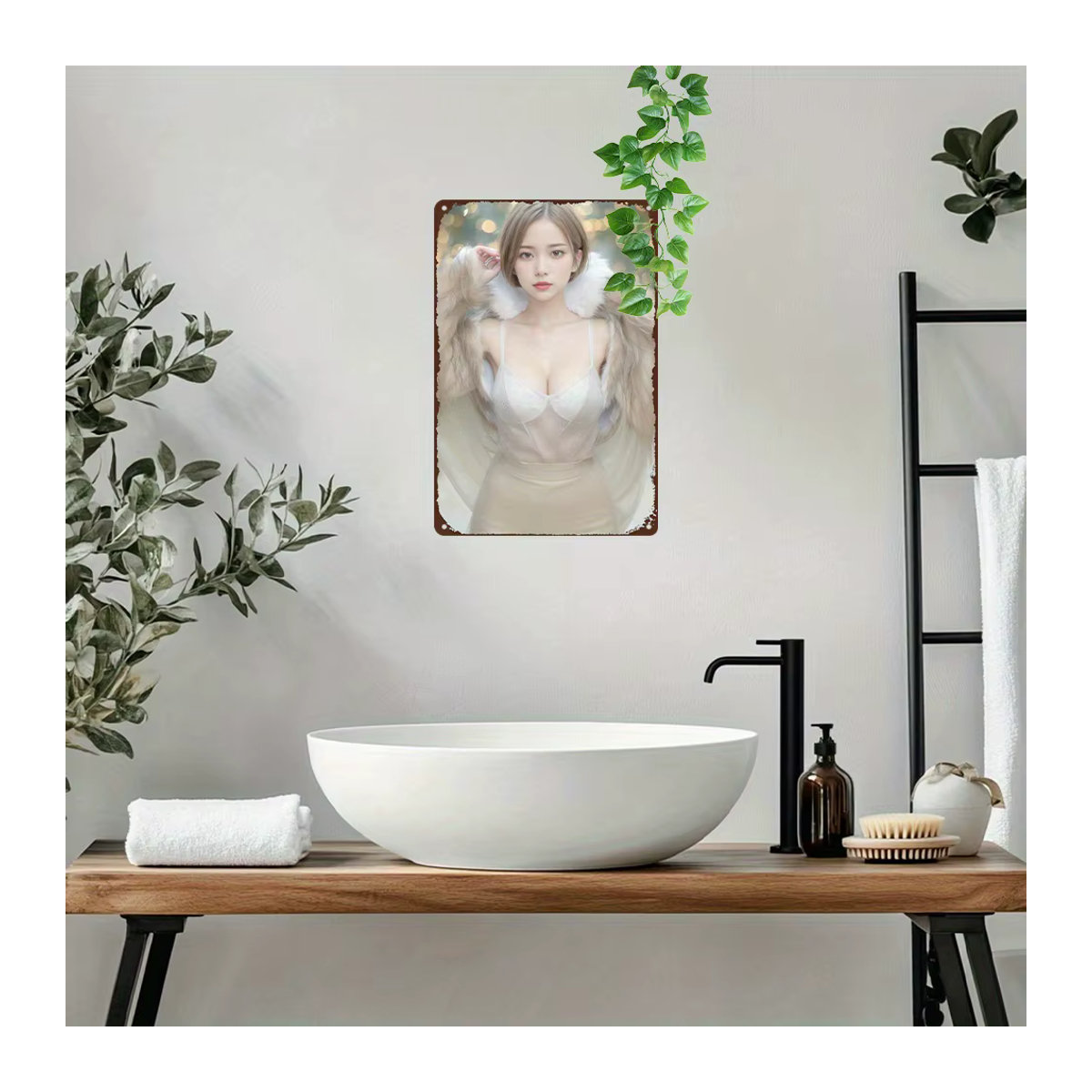 CIFBUY Retro Metallschild Anime-Mädchen Wandkunst Porträt, mehrfarbig, Breite: 30,48 cm, Höhe: 20,32 cm - Bild 2