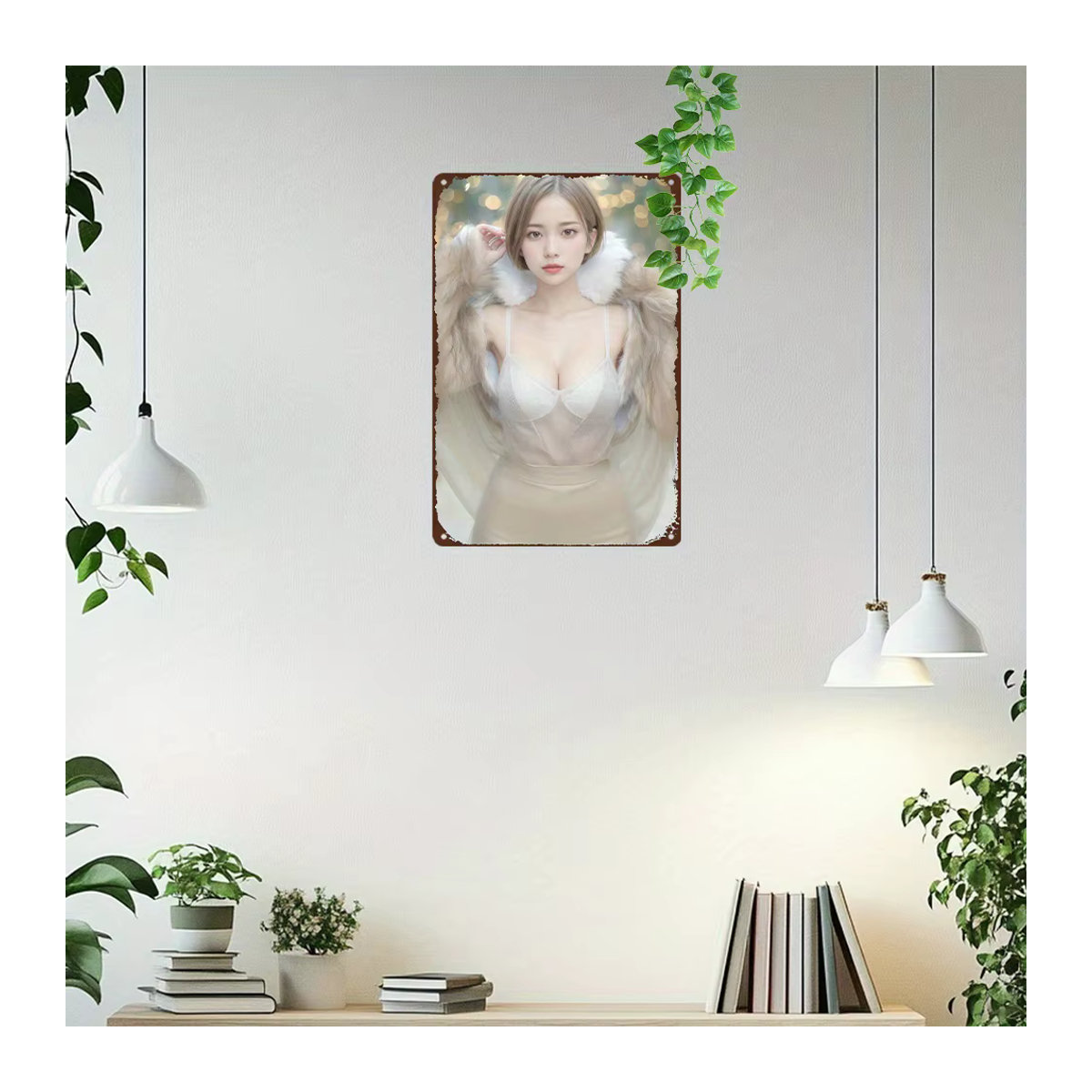 CIFBUY Retro Metallschild Anime-Mädchen Wandkunst Porträt, mehrfarbig, Breite: 30,48 cm, Höhe: 20,32 cm - Bild 3