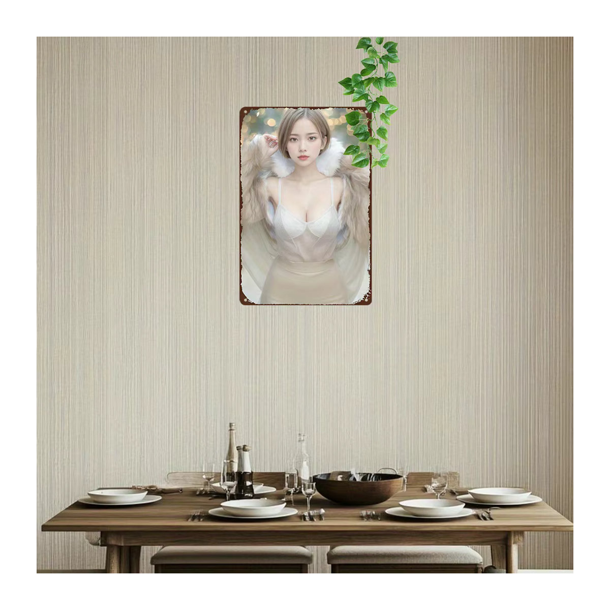 CIFBUY Retro Metallschild Anime-Mädchen Wandkunst Porträt, mehrfarbig, Breite: 30,48 cm, Höhe: 20,32 cm - Bild 4