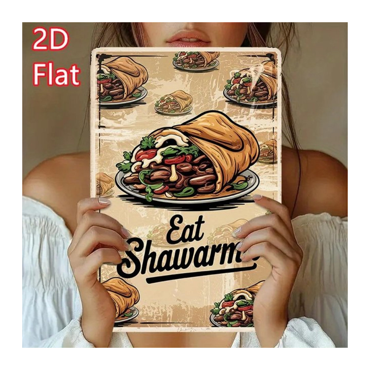 CIFBUY Retro Vintage Metall-Blechschild Nahöstliche Shawarma Wandkunst Dekorative Plakette in Beige, B/H: 20 x 30 cm - Bild 1