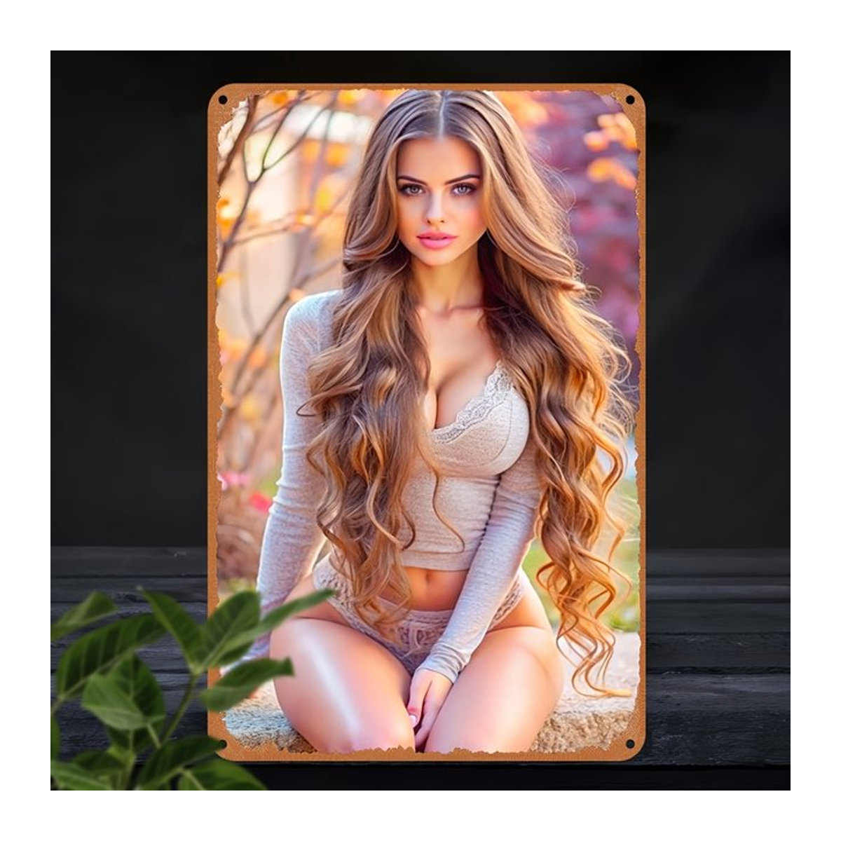 CIFBUY Retro-Wanddekoration aus Metall mit floralem Herbst-Porträt, mehrfarbig, B/H: 30,5 x 30,5 cm - Bild 1