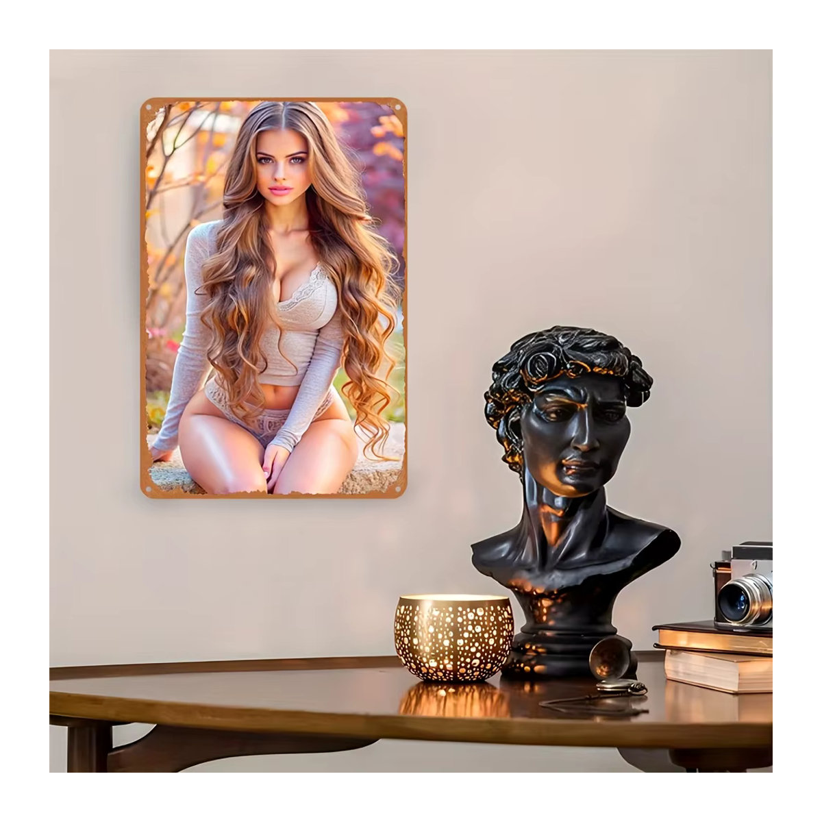 CIFBUY Retro-Wanddekoration aus Metall mit floralem Herbst-Porträt, mehrfarbig, B/H: 30,5 x 30,5 cm - Bild 4