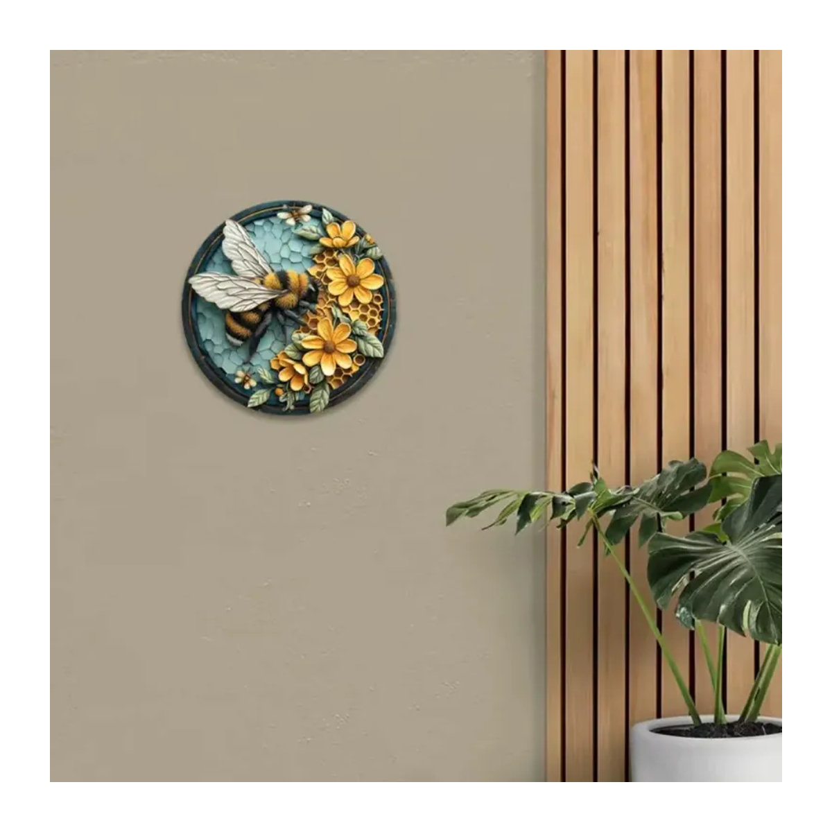 CIFBUY Runde Bienen-Wandkunst aus Metall mit Wabenmuster in Mehrfarbig, Durchmesser: 20 cm - Bild 6