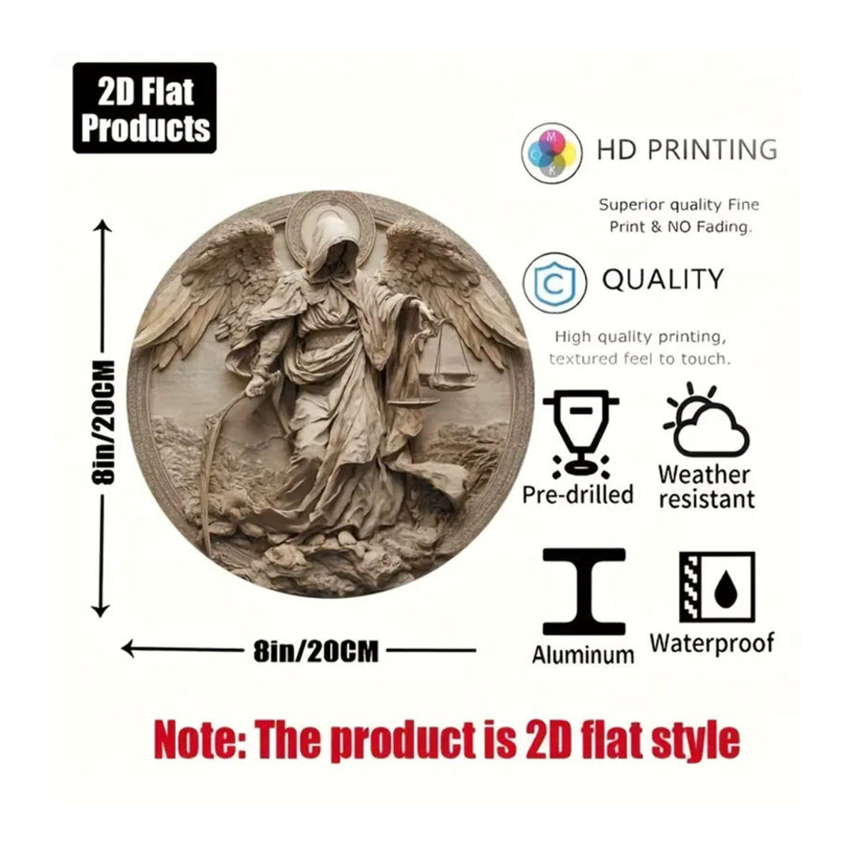 CIFBUY Rundes Aluminium-Metallschild mit Engelsmotiv in Beige als Vintage Wanddekoration - Bild 2