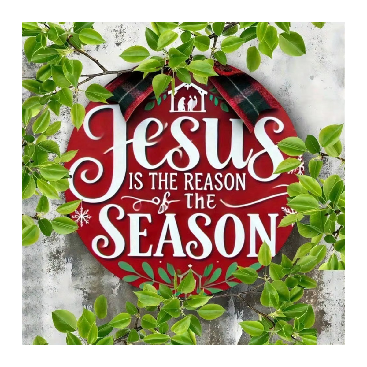 CIFBUY Rundes Metall-Weihnachtsschild Jesus ist der Grund in Rot mit Schneeflocken-Design, Durchmesser: 20,3 cm - Bild 2