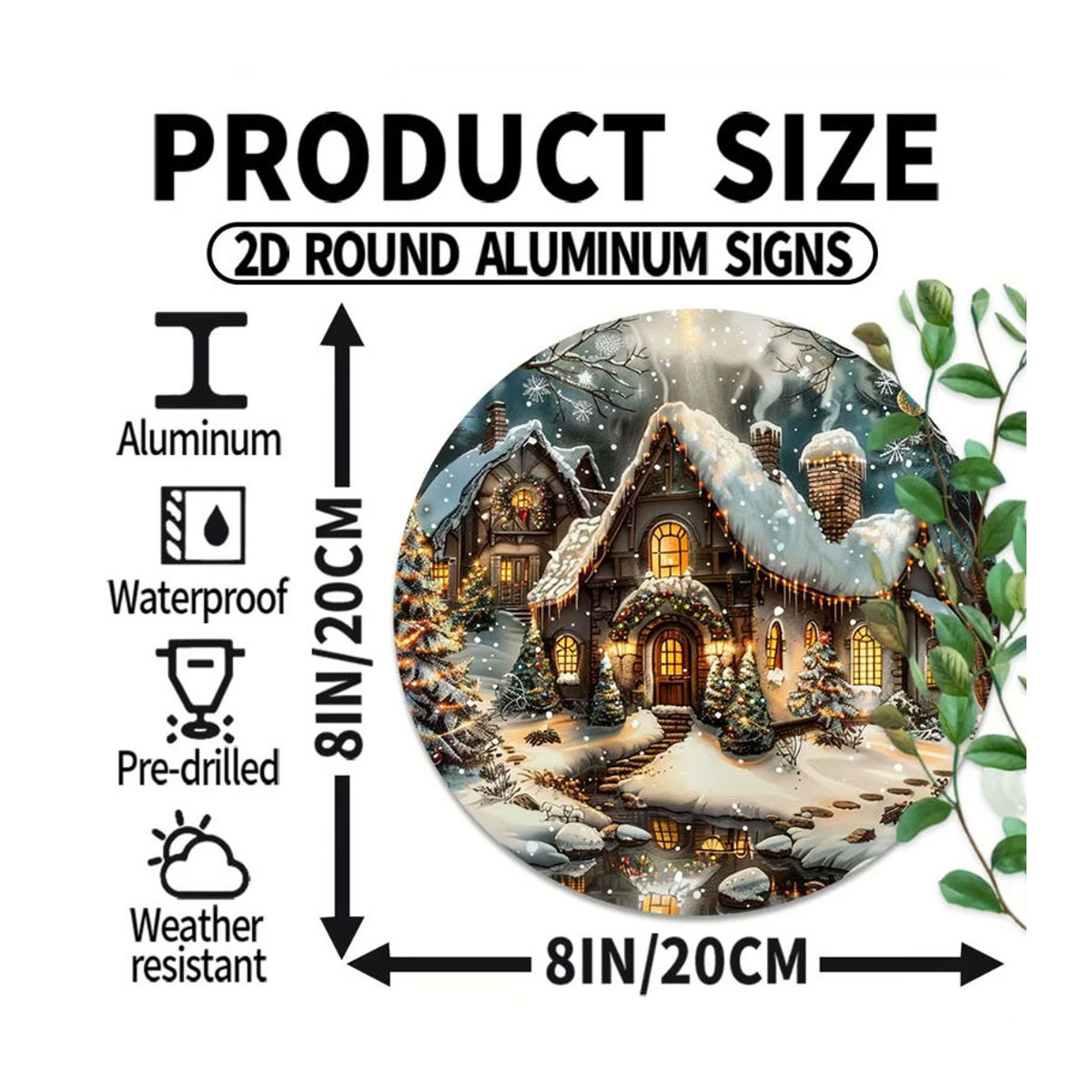 CIFBUY Rundes Weihnachtshaus-Wandschild aus Metall, Mehrfarbig, Durchmesser: 20,32 cm - Bild 2