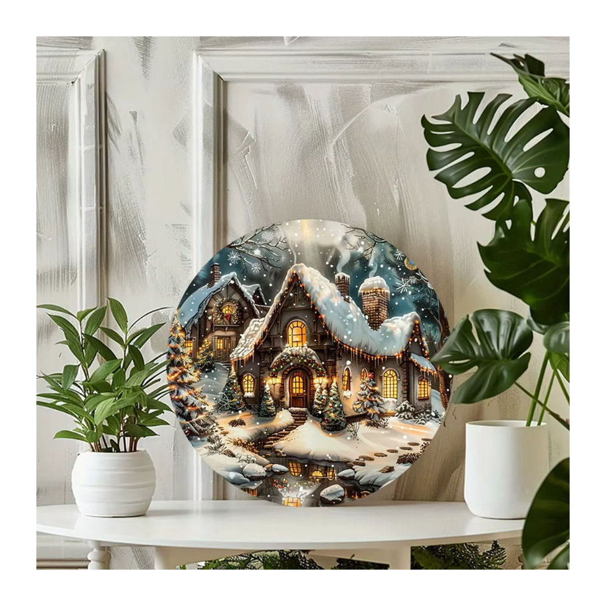 CIFBUY Rundes Weihnachtshaus-Wandschild aus Metall, Mehrfarbig, Durchmesser: 20,32 cm - Bild 3