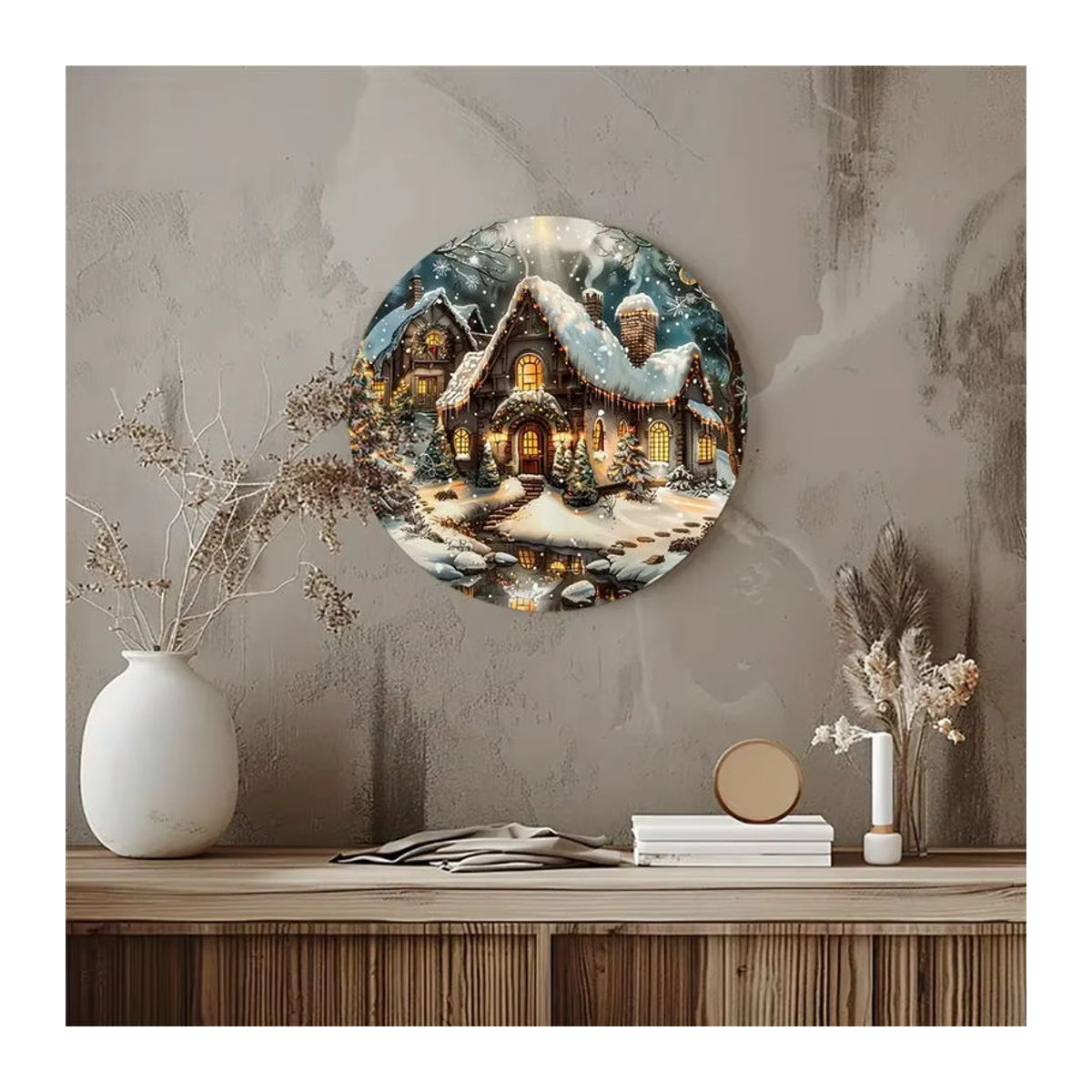CIFBUY Rundes Weihnachtshaus-Wandschild aus Metall, Mehrfarbig, Durchmesser: 20,32 cm - Bild 5