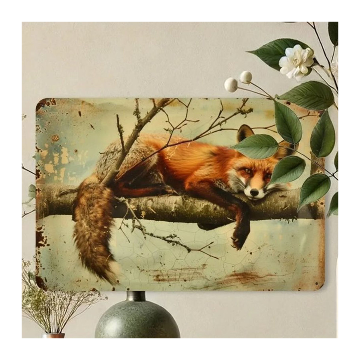 CIFBUY Rustikales Fuchs-Metallschild in Vintage-Optik, mehrfarbige Wildtier-Wanddekoration aus Metall, rechteckig, B/H/T: 30 x 20 x 20 cm - Bild 1