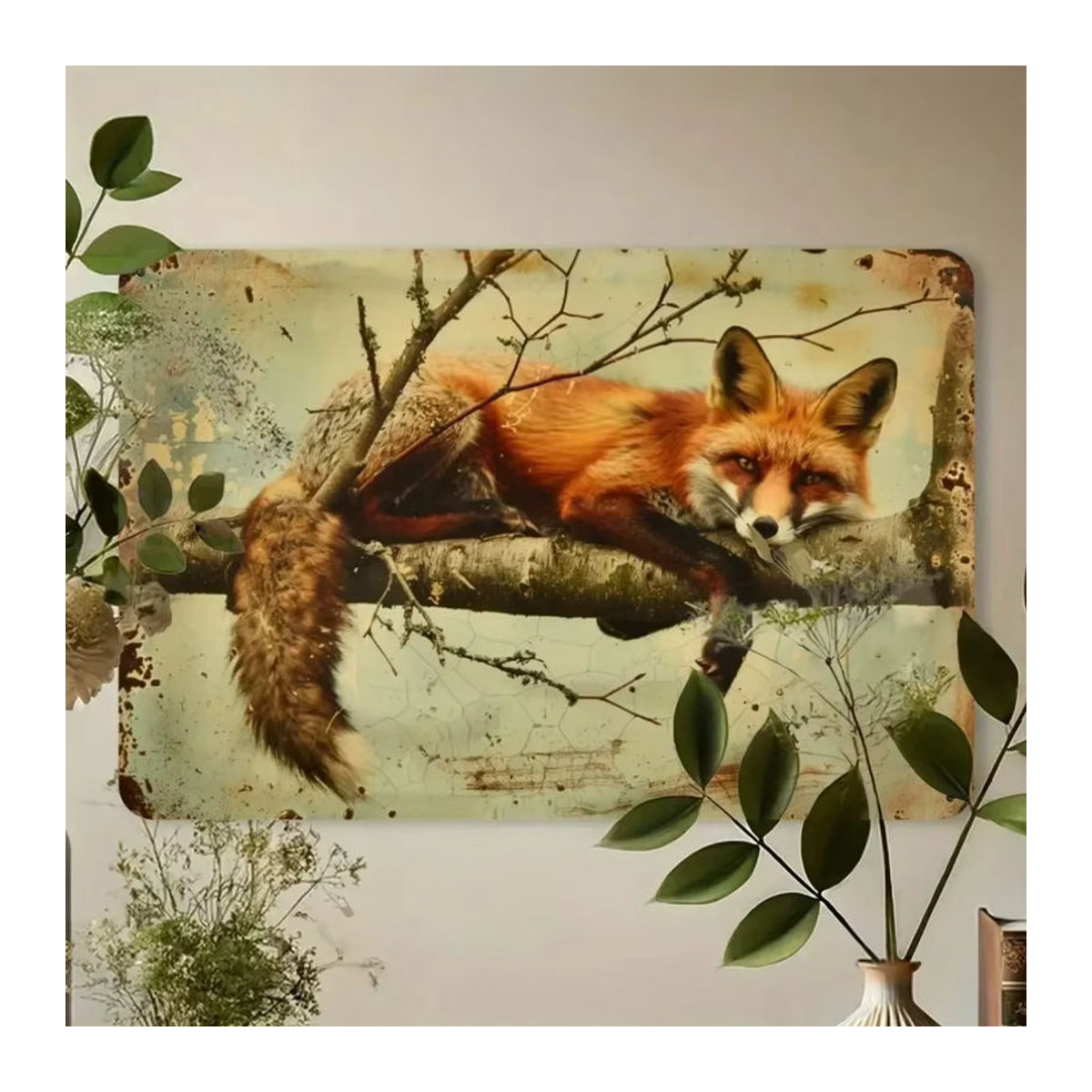CIFBUY Rustikales Fuchs-Metallschild in Vintage-Optik, mehrfarbige Wildtier-Wanddekoration aus Metall, rechteckig, B/H/T: 30 x 20 x 20 cm - Bild 5
