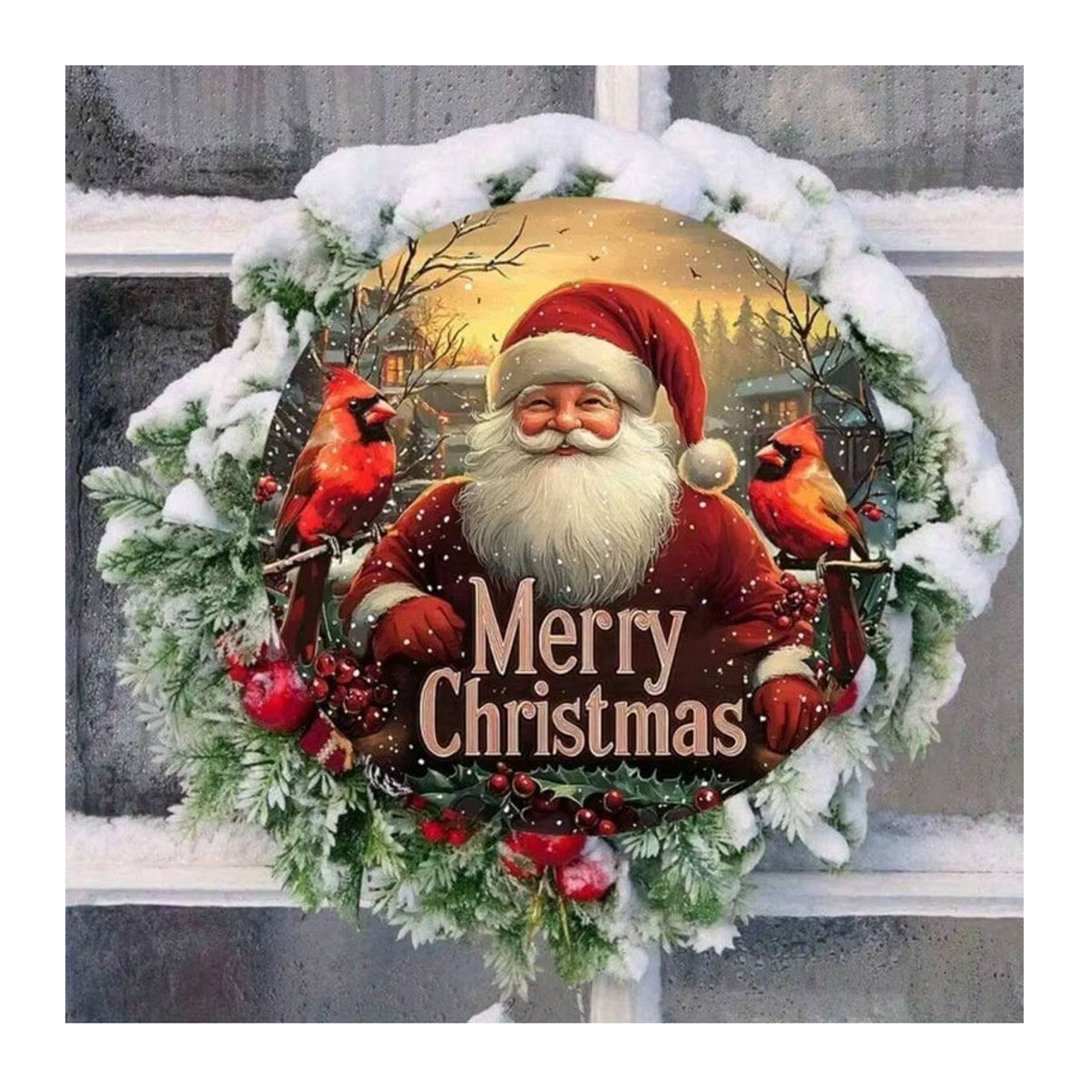 CIFBUY Rustikales Metall-Wandschild mit Weihnachtsmann und Kardinal, Durchmesser: 20,3 cm, mehrfarbig - Bild 2