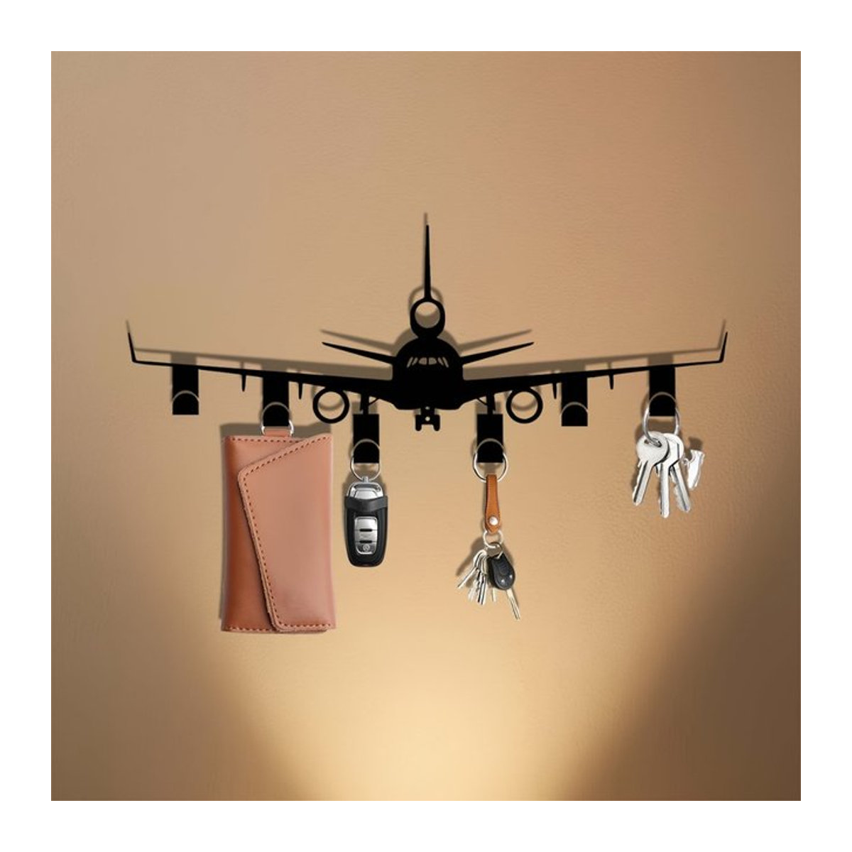 CIFBUY Schlüsselhalter aus Metall in Flugzeugform zur Wandmontage, Schwarz, 25 cm - Bild 1