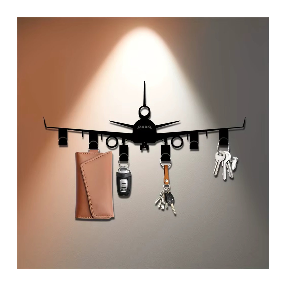 CIFBUY Schlüsselhalter aus Metall in Flugzeugform zur Wandmontage, Schwarz, 25 cm - Bild 2