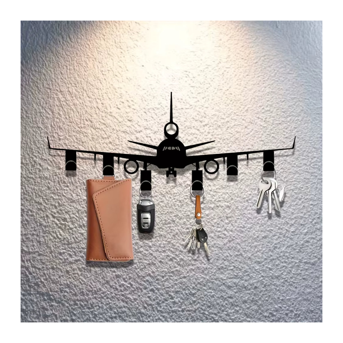 CIFBUY Schlüsselhalter aus Metall in Flugzeugform zur Wandmontage, Schwarz, 25 cm - Bild 4