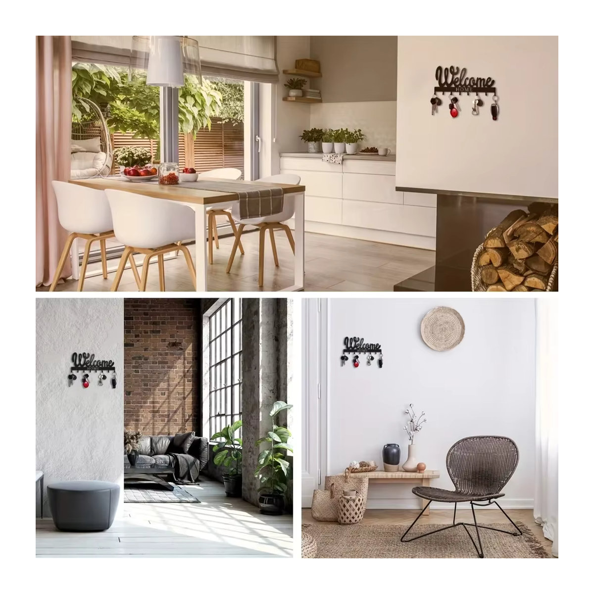 CIFBUY Schlüsselhalter aus schwarzem Metall mit WILLKOMMEN-Design und 8 Haken zur Wandmontage - Bild 3
