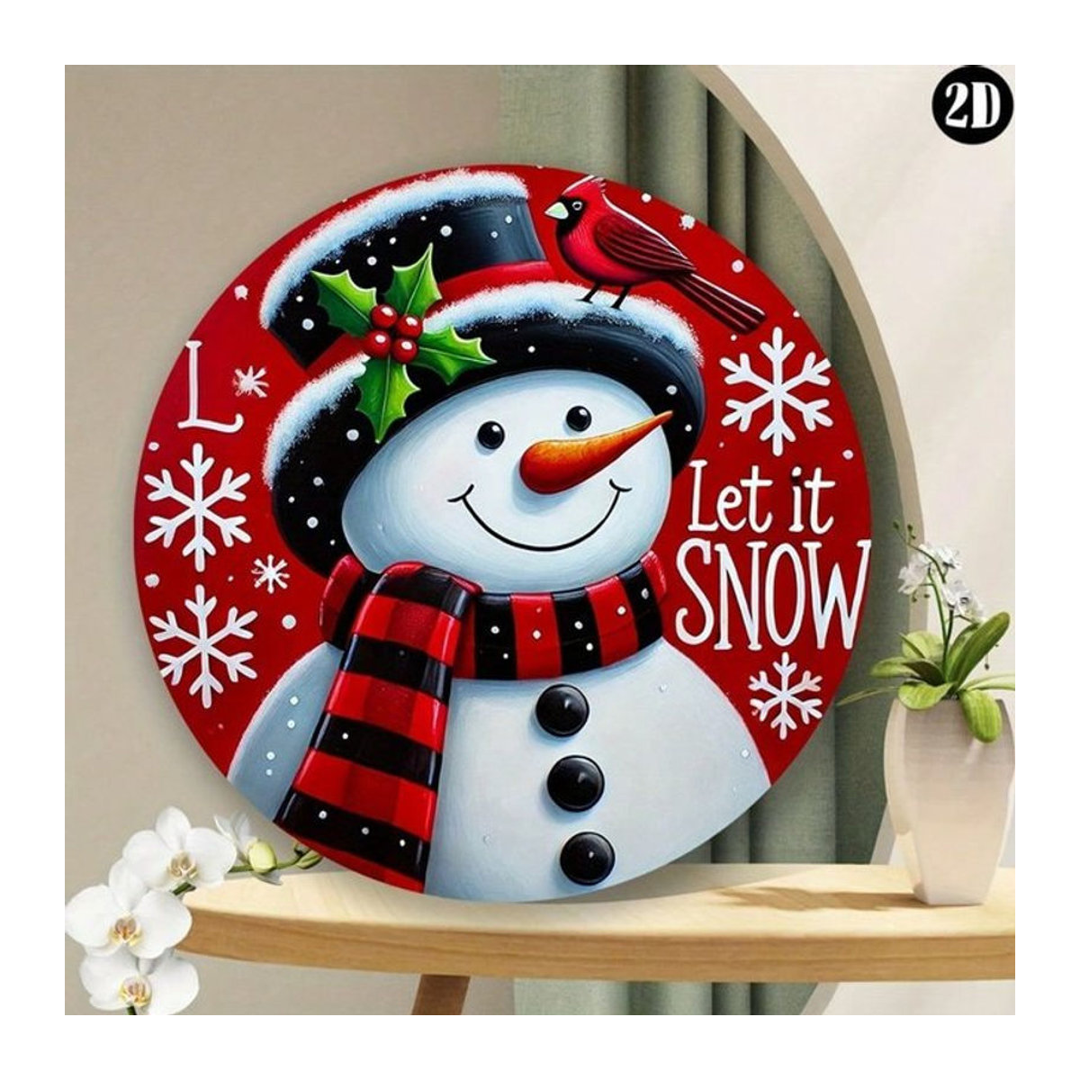 CIFBUY Schneemann Metallschild rund, mehrfarbig, Durchmesser: 20 cm, Weihnachtsdekoration für Garten und Haus - Bild 1