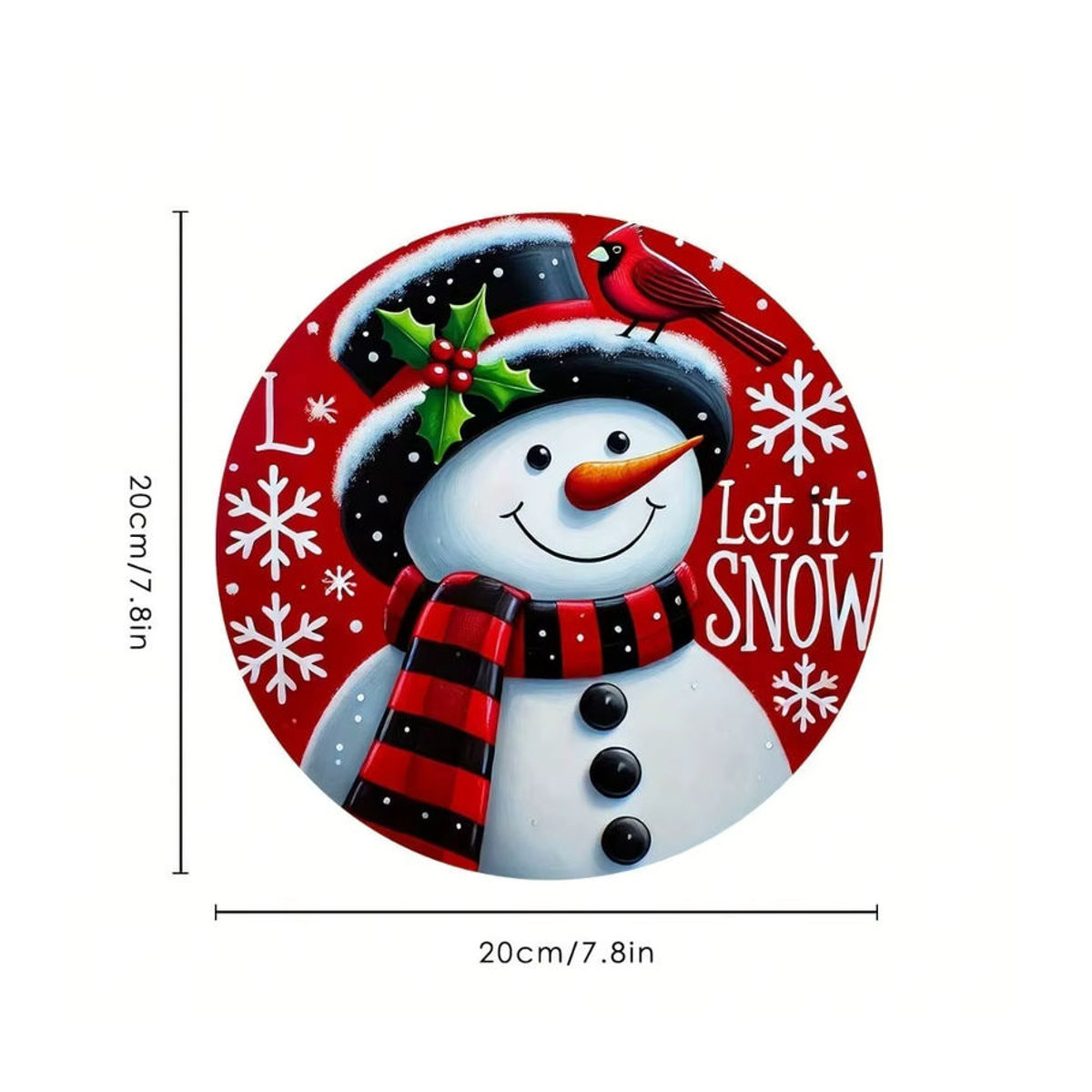 CIFBUY Schneemann Metallschild rund, mehrfarbig, Durchmesser: 20 cm, Weihnachtsdekoration für Garten und Haus - Bild 2