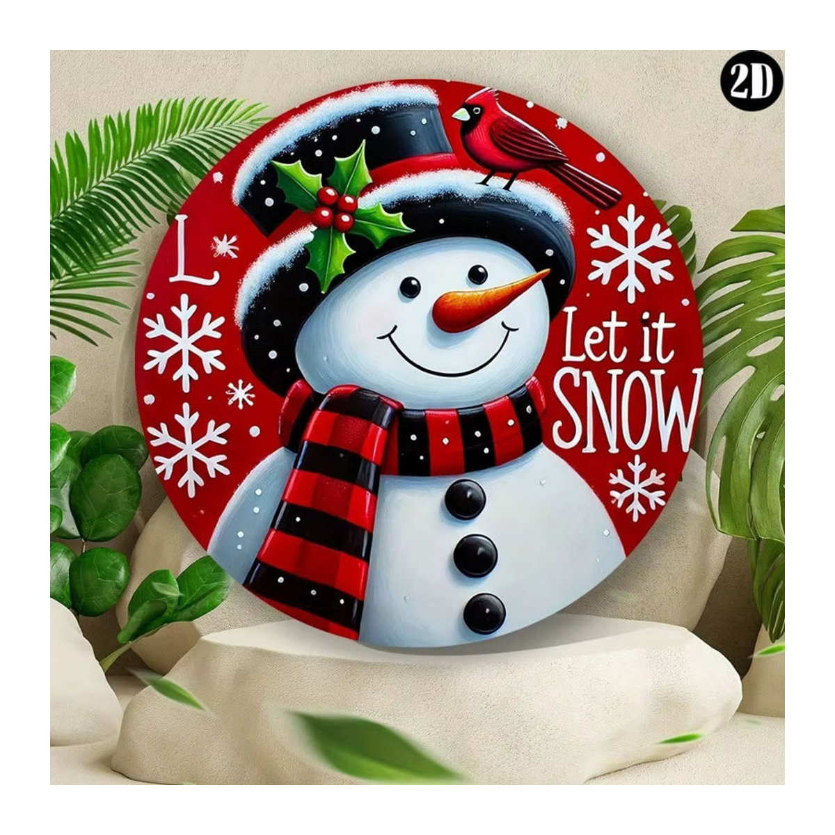 CIFBUY Schneemann Metallschild rund, mehrfarbig, Durchmesser: 20 cm, Weihnachtsdekoration für Garten und Haus - Bild 3