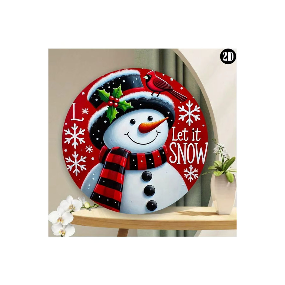 CIFBUY Schneemann Metallschild rund, mehrfarbig, Durchmesser: 20 cm, Weihnachtsdekoration für Garten und Haus - Bild 4
