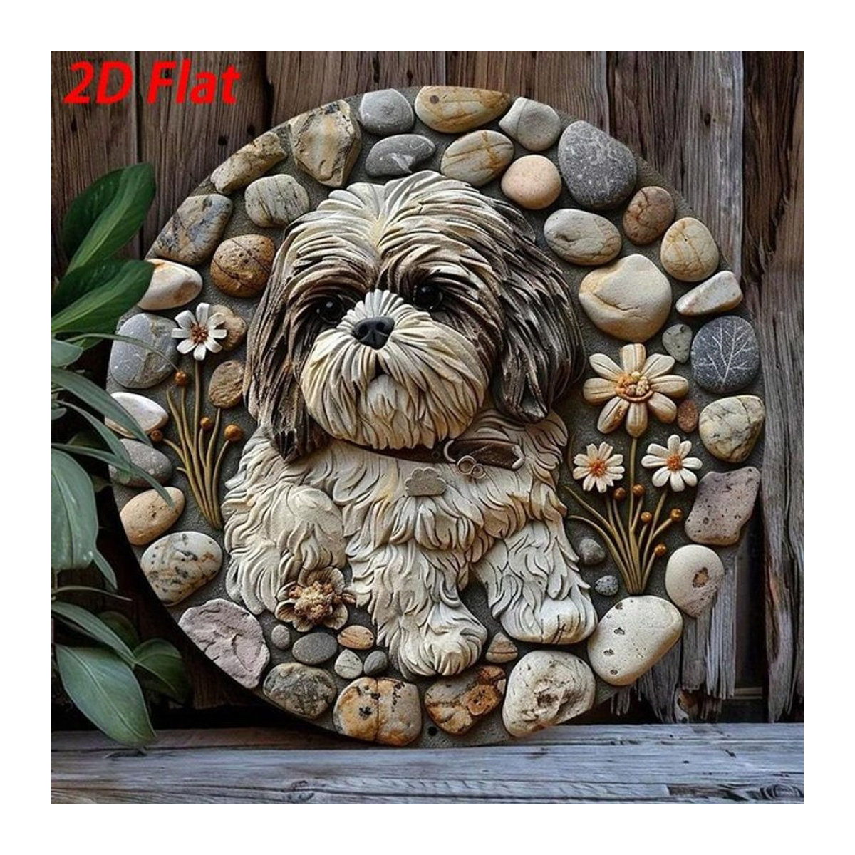 CIFBUY Shih Tzu Wandskulptur aus Metall in Beige, runde Tier-Wanddekoration, B/H: 20 x 20 cm - Bild 1