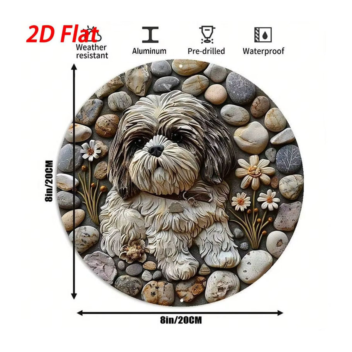 CIFBUY Shih Tzu Wandskulptur aus Metall in Beige, runde Tier-Wanddekoration, B/H: 20 x 20 cm - Bild 2