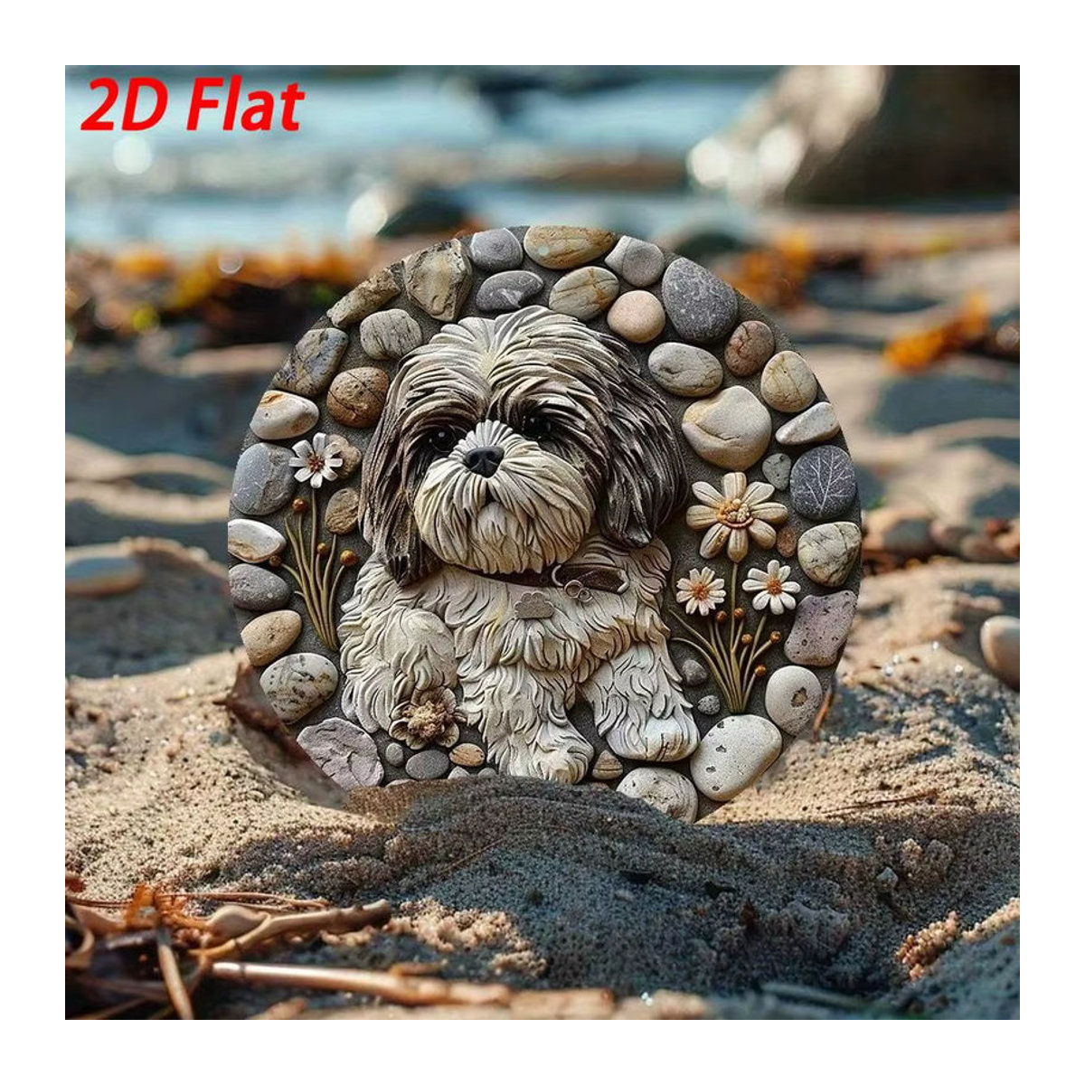 CIFBUY Shih Tzu Wandskulptur aus Metall in Beige, runde Tier-Wanddekoration, B/H: 20 x 20 cm - Bild 4