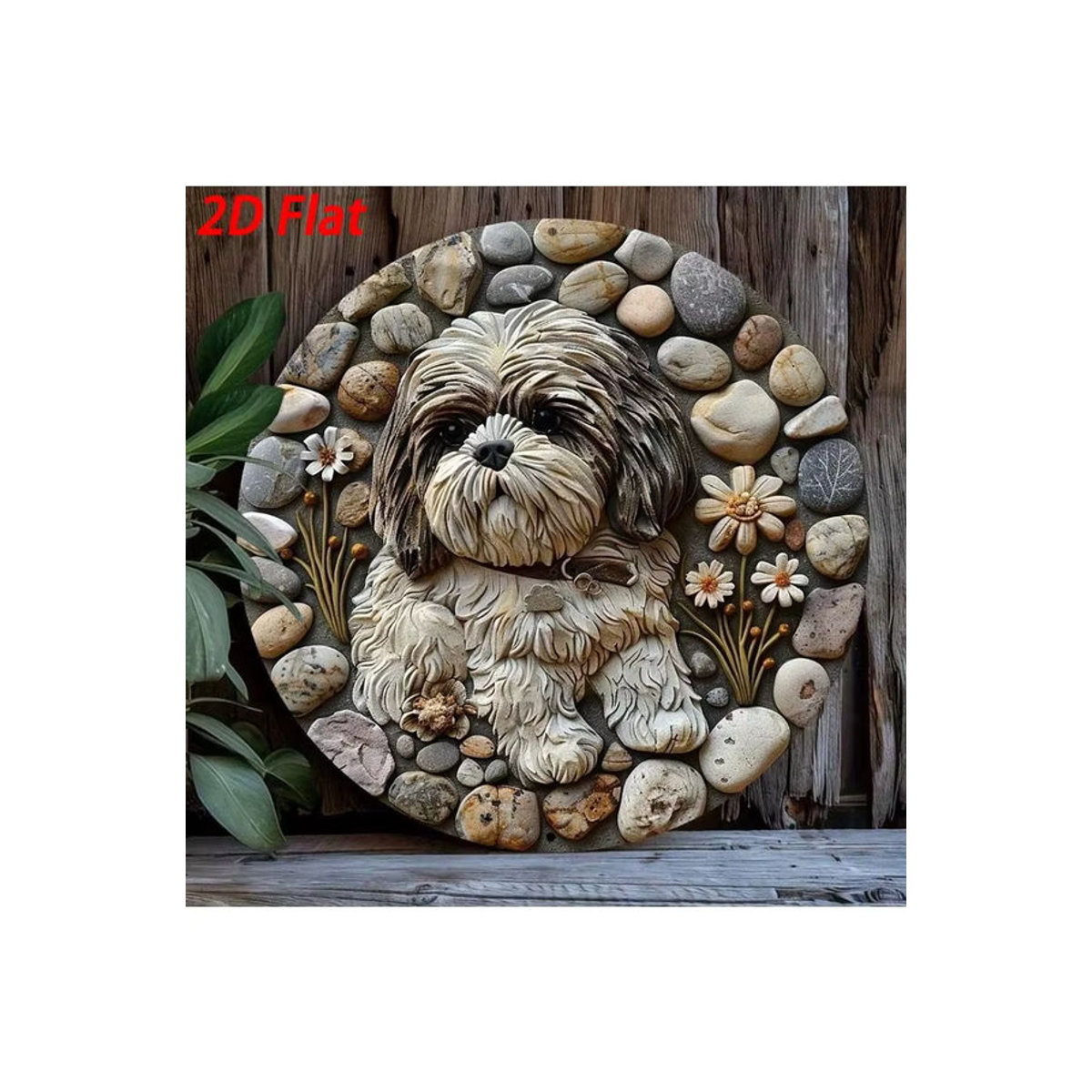 CIFBUY Shih Tzu Wandskulptur aus Metall in Beige, runde Tier-Wanddekoration, B/H: 20 x 20 cm - Bild 5