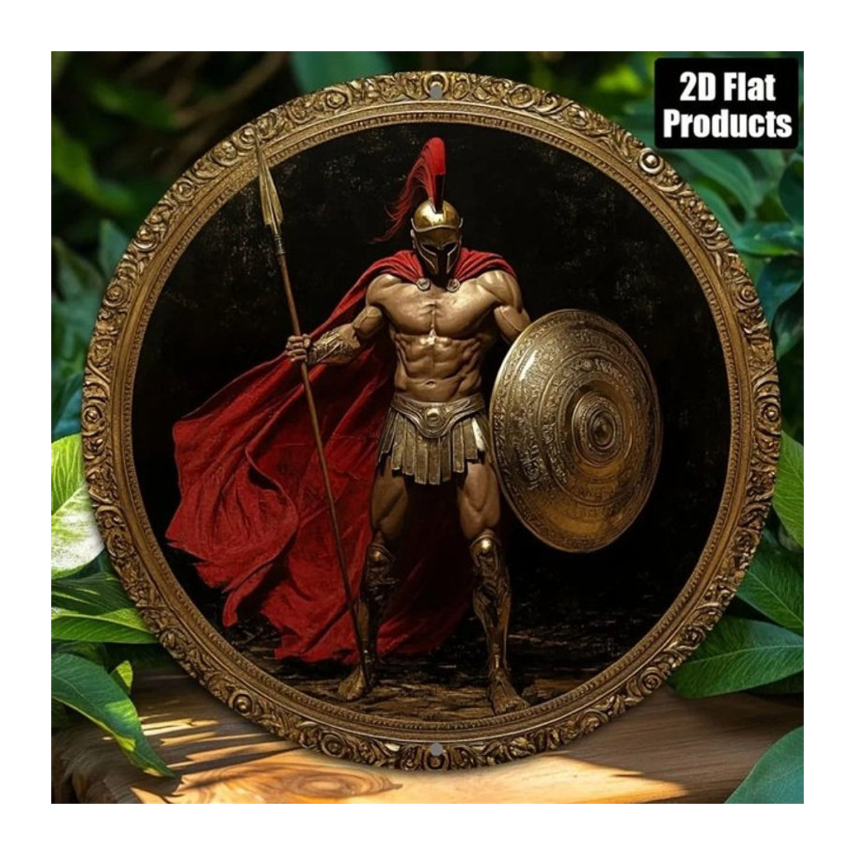 CIFBUY Spartan Warrior Metall-Wandkunst rundes Porträt in Rot und Weiß zur Wandmontage - Bild 1