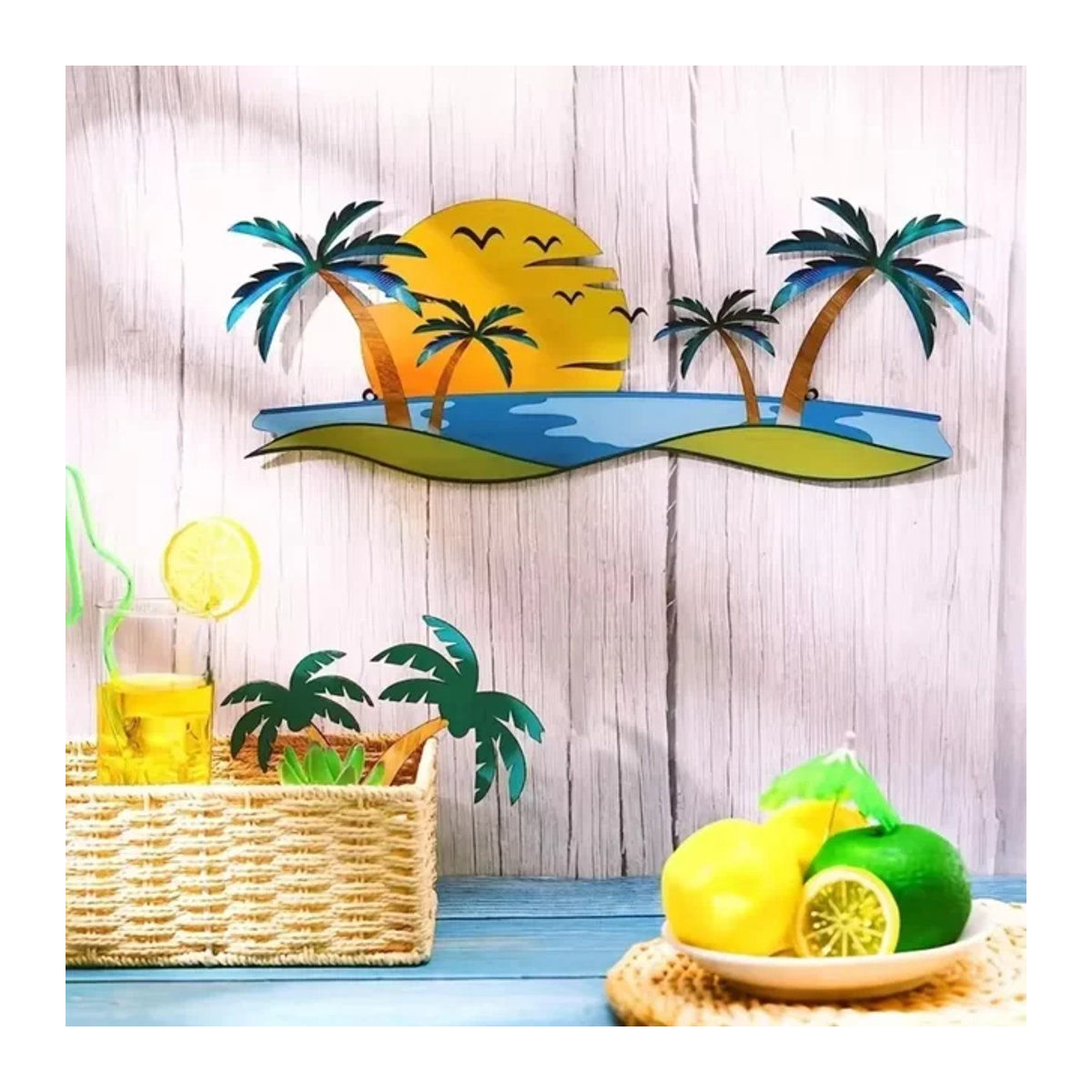 CIFBUY Tropical Wanddekoration aus Metall mit Palme in Mehrfarbig für maritimes und ästhetisches Küsten-Design - Bild 1