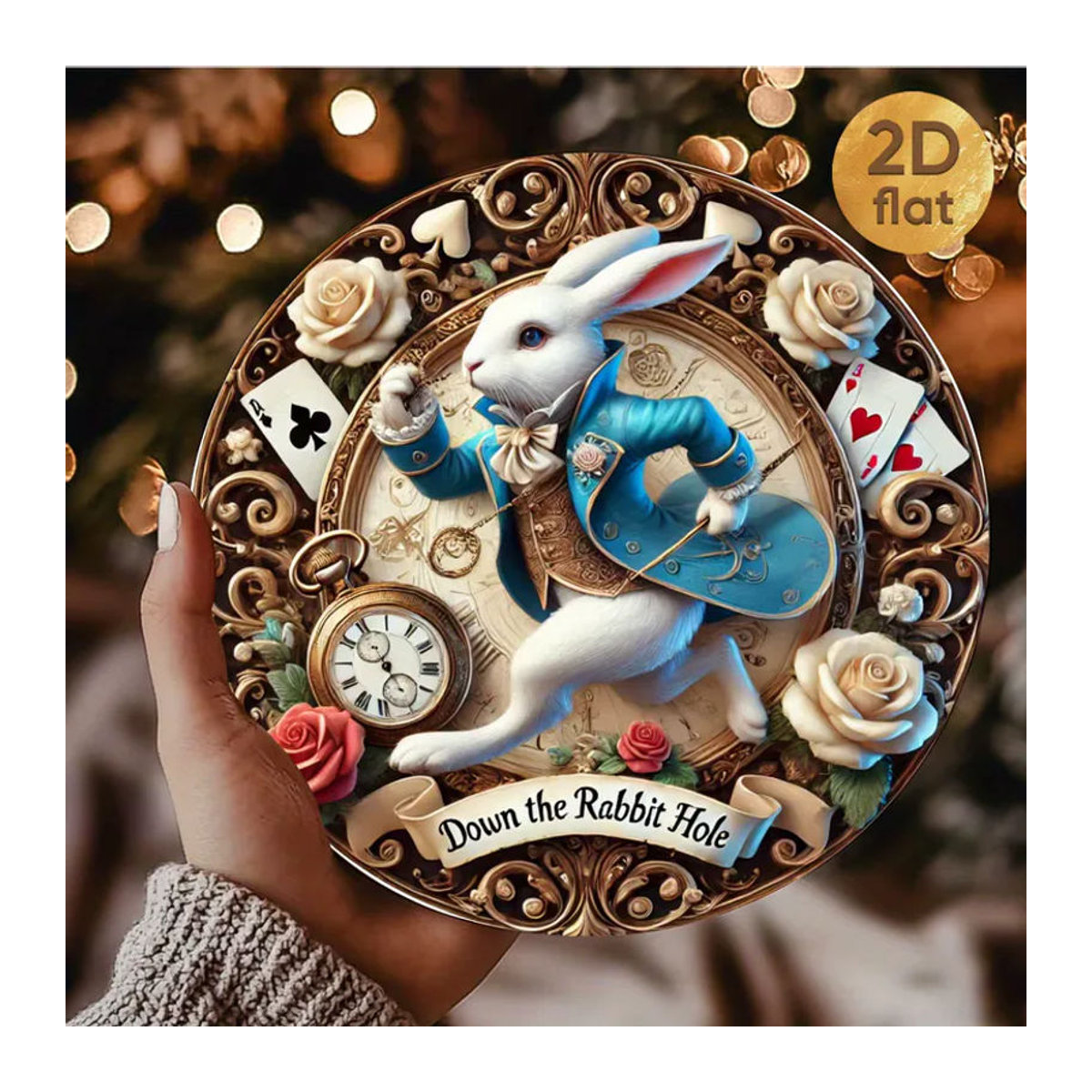 CIFBUY Vintage Alice im Wunderland Rundes Metallschild mit floralem Design und Spielkarten in Mehrfarbig - Bild 2