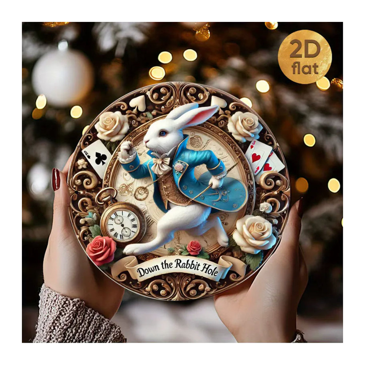 CIFBUY Vintage Alice im Wunderland Rundes Metallschild mit floralem Design und Spielkarten in Mehrfarbig - Bild 5