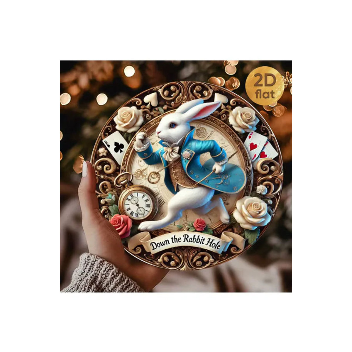 CIFBUY Vintage Alice im Wunderland Rundes Metallschild mit floralem Design und Spielkarten in Mehrfarbig - Bild 6