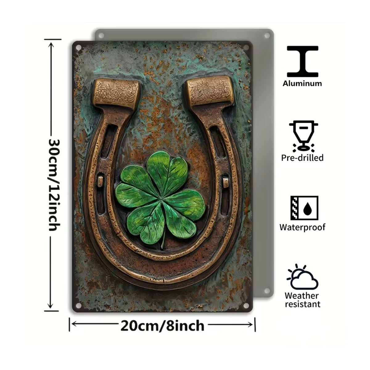 CIFBUY Vintage Aluminiumschild mit irischer Harfe und Kleeblatt für St. Patrick's Day, mehrfarbig, Wandmontage, Höhe: 30 cm, Breite: 20 cm - Bild 2