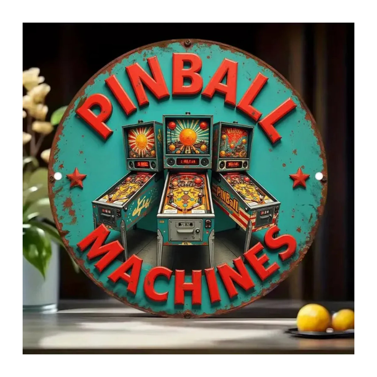 CIFBUY Vintage Arcade Pinball Metallschild, rundes Wandkunst-Dekor in Mehrfarbig, B/H: 20 x 20 cm - Bild 2
