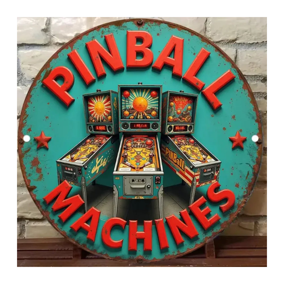 CIFBUY Vintage Arcade Pinball Metallschild, rundes Wandkunst-Dekor in Mehrfarbig, B/H: 20 x 20 cm - Bild 4