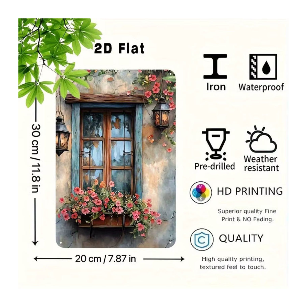 CIFBUY Vintage Bauernhaus Wanddekoration aus Metall mit floralem Blumenmuster in Mehrfarbig, rechteckiges Wandschild für Innen und Außen - Bild 2