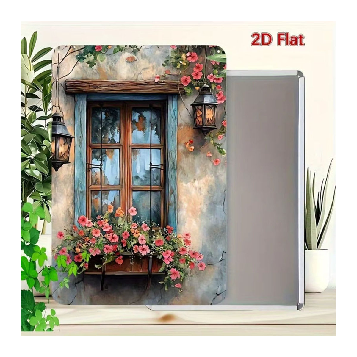 CIFBUY Vintage Bauernhaus Wanddekoration aus Metall mit floralem Blumenmuster in Mehrfarbig, rechteckiges Wandschild für Innen und Außen - Bild 3