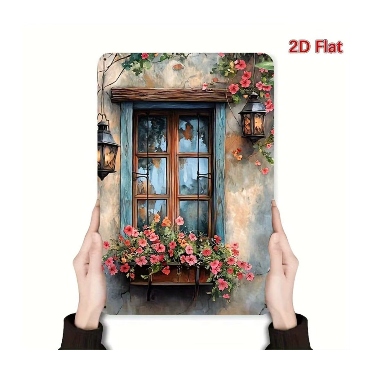 CIFBUY Vintage Bauernhaus Wanddekoration aus Metall mit floralem Blumenmuster in Mehrfarbig, rechteckiges Wandschild für Innen und Außen - Bild 4