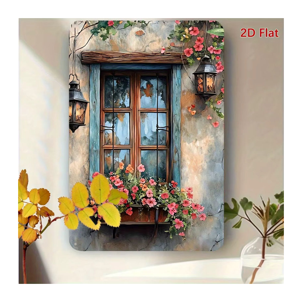 CIFBUY Vintage Bauernhaus Wanddekoration aus Metall mit floralem Blumenmuster in Mehrfarbig, rechteckiges Wandschild für Innen und Außen - Bild 5