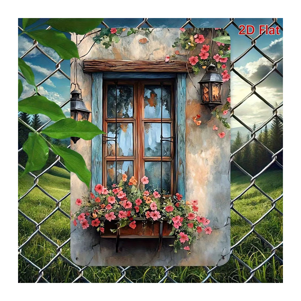 CIFBUY Vintage Bauernhaus Wanddekoration aus Metall mit floralem Blumenmuster in Mehrfarbig, rechteckiges Wandschild für Innen und Außen - Bild 6