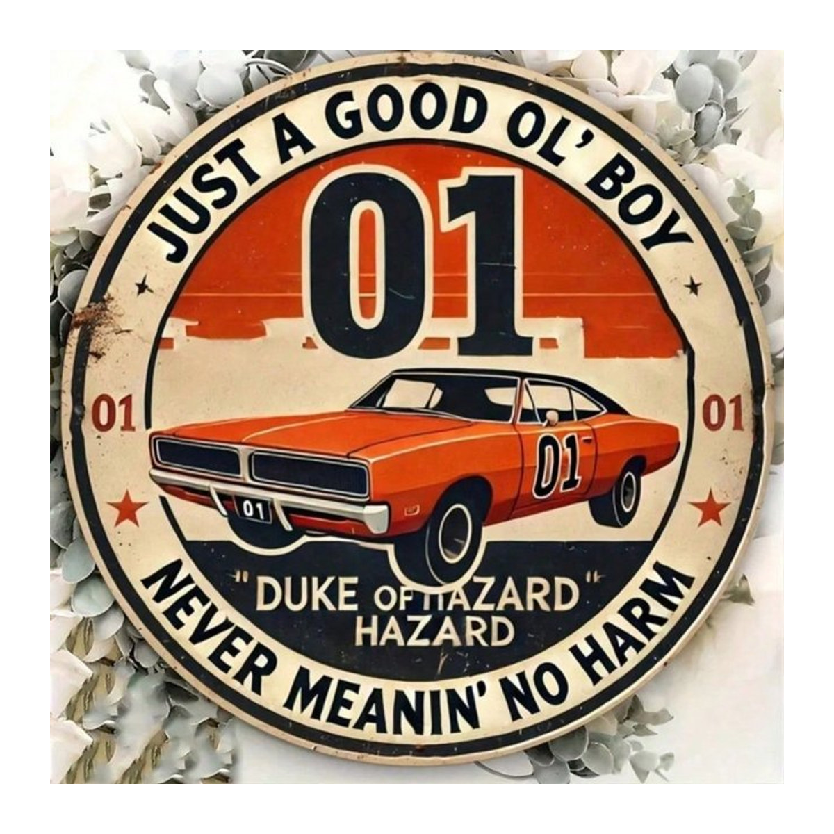 CIFBUY Vintage Dukes Of Hazzard Rundes Eisenschild aus Metall mit Folienprägung, Wanddekoration Mehrfarbig, Durchmesser: 20,32 cm - Bild 1