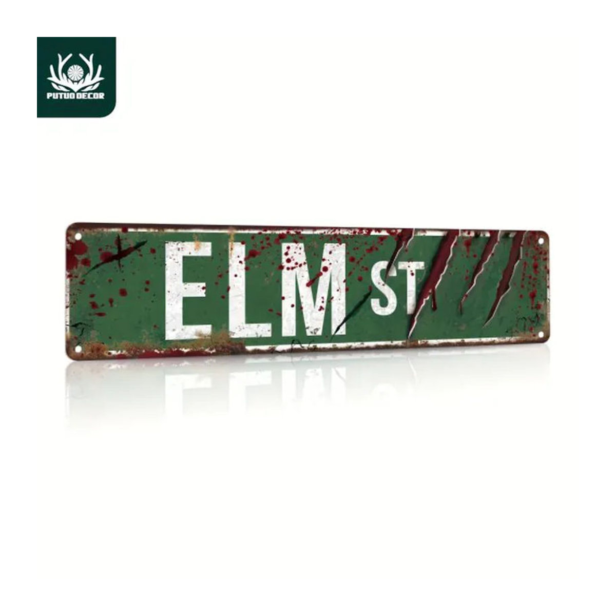 CIFBUY Vintage Elm Street Metallschild als grüne Wanddekoration für Halloween, rechteckig - Bild 1